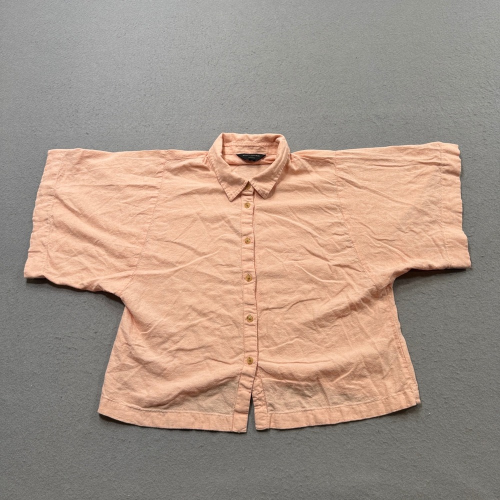 Banana Republic Shirt Women's M Peach Linen Blend Boxy Short Sleeve Button Up